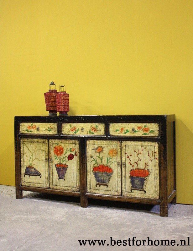 Bohemian Landelijk Origineel Beschilderd Dressoir Unieke Aziatische Kast NO 910 2