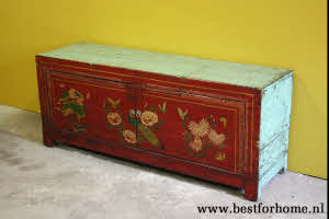 Antieke Chinese Kast Kleurrijk Handbeschilderd Dressoir NO 421 4