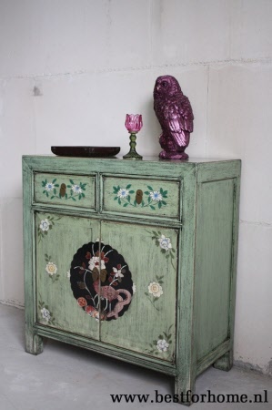 Aziatisch Kleurrijk Beschilderd Kastje Uniek Vintage Style Kast NO 455 2