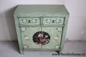 Aziatisch Kleurrijk Beschilderd Kastje Uniek Vintage Style Kast NO 455 3