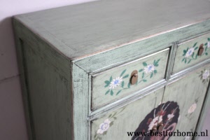 Aziatisch Kleurrijk Beschilderd Kastje Uniek Vintage Style Kast NO 455 4