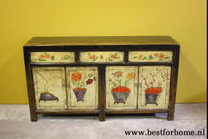 Bohemian Landelijk Origineel Beschilderd Dressoir Unieke Aziatische Kast NO 910 4