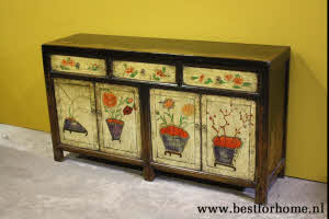 Bohemian Landelijk Origineel Beschilderd Dressoir Unieke Aziatische Kast NO 910 5