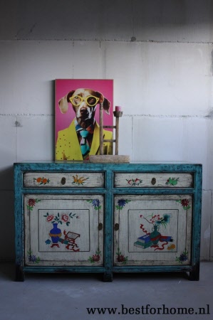 Kleurrijke Authentieke Chinese Kast Vintage Bohemian Landelijk Dressoir China NO 567 2