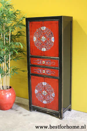 Kleurrijke Chinese 4-Deurs Kast Vintage Style Origineel Beschilderd Meubel NO 833 2