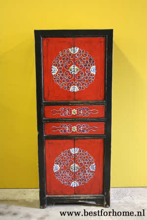 Kleurrijke Chinese 4-Deurs Kast Vintage Style Origineel Beschilderd Meubel NO 833 4
