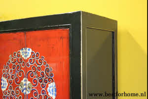 Kleurrijke Chinese 4-Deurs Kast Vintage Style Origineel Beschilderd Meubel NO 833 5