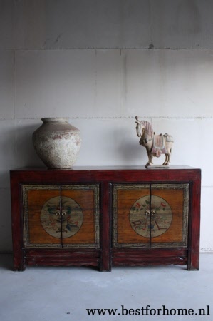 Landelijk Uniek Chinees Houten Dressoir Originele Wereldse Gekleurde Kast 831 2
