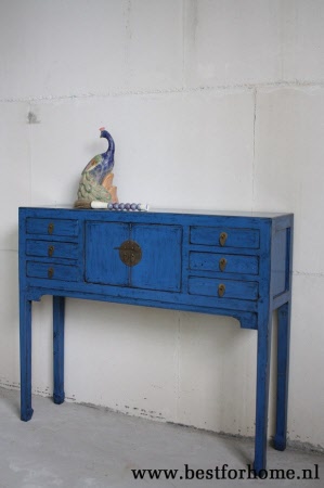 Oosterse Wandtafel Vintage Blauw Unieke Chinese Houten Sidetable NO 173 2