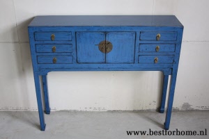 Oosterse Wandtafel Vintage Blauw Unieke Chinese Houten Sidetable NO 173 3