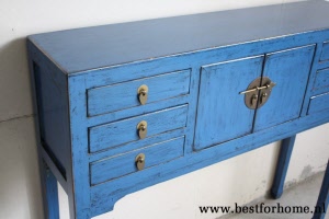 Oosterse Wandtafel Vintage Blauw Unieke Chinese Houten Sidetable NO 173 4