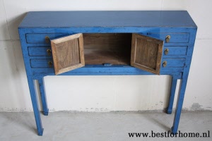 Oosterse Wandtafel Vintage Blauw Unieke Chinese Houten Sidetable NO 173 5