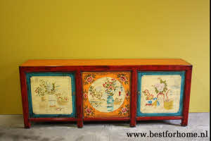 Origineel Kleurrijk Beschilderd Dressoir Vintage Stijl Kast NO 633 6