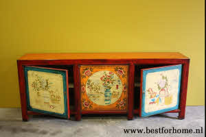 Origineel Kleurrijk Beschilderd Dressoir Vintage Stijl Kast NO 633 8