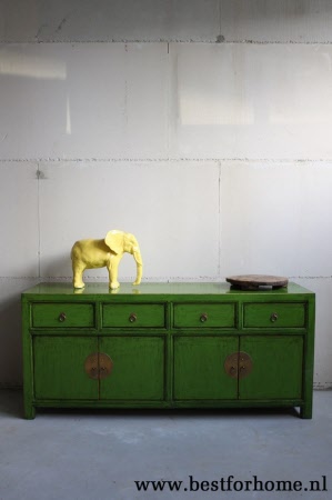 Uniek Chinees Groen Dressoir Bohemian Landelijke Oosterse Kast Gekleurd NO 292 2