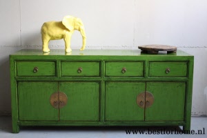 Uniek Chinees Groen Dressoir Bohemian Landelijke Oosterse Kast Gekleurd NO 292 3