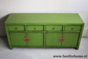 Uniek Chinees Groen Dressoir Bohemian Landelijke Oosterse Kast Gekleurd NO 292 5