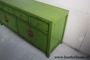 Uniek Chinees Groen Dressoir Bohemian Landelijke Oosterse Kast Gekleurd NO 292 6
