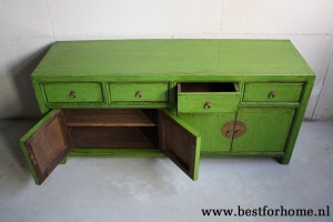 Uniek Chinees Groen Dressoir Bohemian Landelijke Oosterse Kast Gekleurd NO 292 7