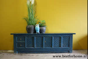 Uniek Dressoir Oosters Hout Donkerblauw Wandmeubel Stoere Kast India NO 670 2