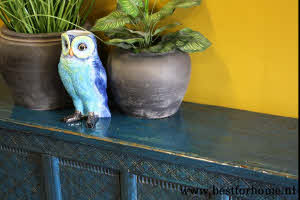 Uniek Dressoir Oosters Hout Donkerblauw Wandmeubel Stoere Kast India NO 670 3