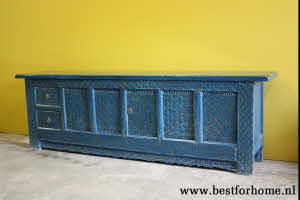 Uniek Dressoir Oosters Hout Donkerblauw Wandmeubel Stoere Kast India NO 670 6