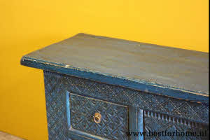 Uniek Dressoir Oosters Hout Donkerblauw Wandmeubel Stoere Kast India NO 670 7