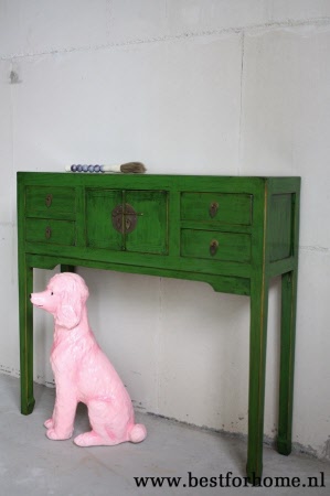 Unieke Chinese Houten Wandtafel Oosterse Landelijke Sidetable Groen NO 352 2