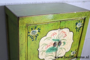 Unieke Kleurrijke Kast China Origineel Groen Oosters Kastje NO 278 4