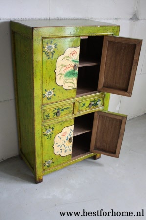 Unieke Kleurrijke Kast China Origineel Groen Oosters Kastje NO 278 5
