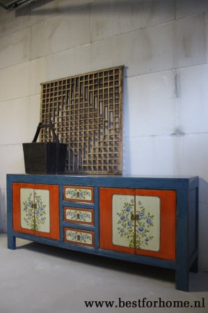 Werelds Landelijk Dressoir Unieke Kleurrijke Beschilderde Kast NO 904 4