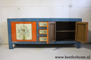 Werelds Landelijk Dressoir Unieke Kleurrijke Beschilderde Kast NO 904 7