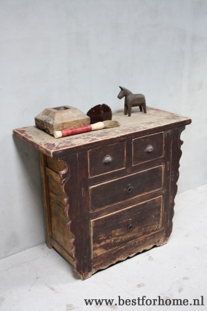 authentiek landelijk donkerrood houten kastje china sobere stoere ladenkast oud hout no 361 4