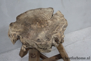 robuuste oude houten boomstam kruk uniek landelijke bijzettafeltje no 855 4