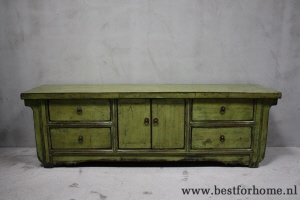 stoere originele groene oosterse houten kast uniek landelijk dressoir 460 6