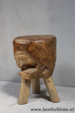 stoere zware unieke boomstam kruk landelijke teak houten root stoel no 274 2