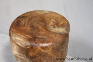 stoere zware unieke boomstam kruk landelijke teak houten root stoel no 274 3