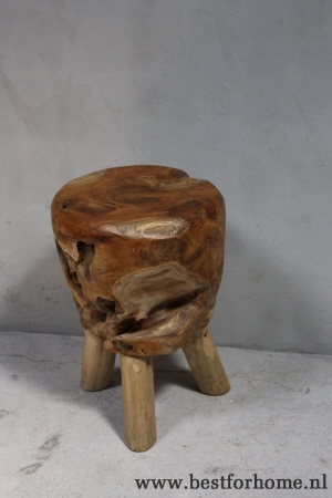 stoere zware unieke boomstam kruk landelijke teak houten root stoel no 274 5