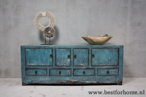 unieke stoere blauwe oud houten kast puur landelijk oosters dressoir no 493 2